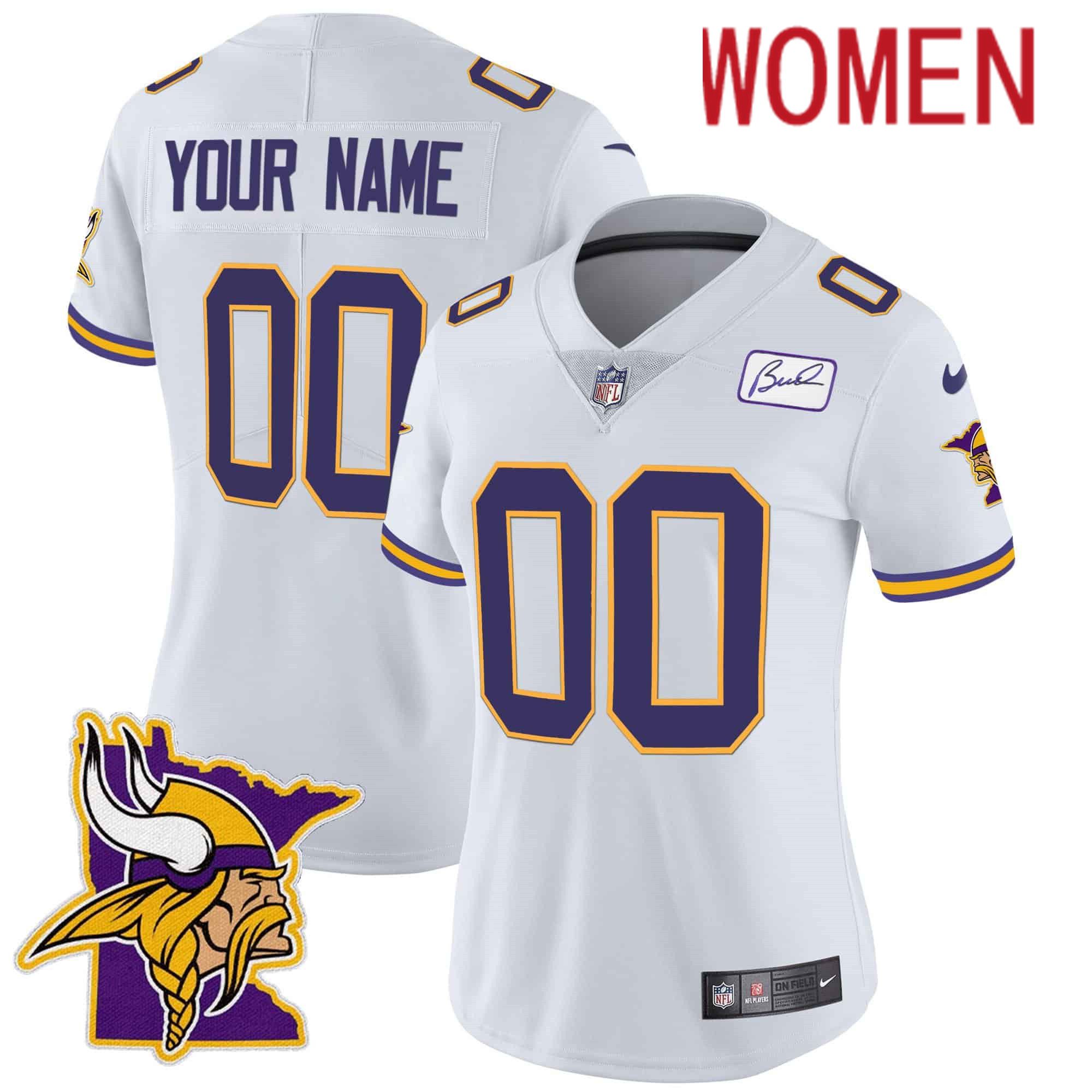 Women Minnesota Vikings White 2024 Nike Patch Classic Limited Custom NFL Jersey->customized nfl jersey->Custom Jersey